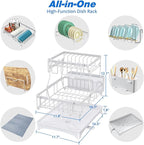 Godboat Dish Drying Rack, 2-Tier Dish Rack with Auto-Drain & Mat, Dish Racks for Kitchen Counter, Dish Drainer with Knife, Fork & Cup Rack, Gifts for Women, Mothers Day, Kitchen Gadgets, White