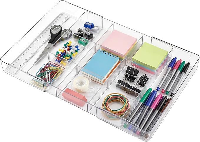 1 Pcs Large Expandable Acrylic Drawer Organizers, Grid Adjustable Drawer, Dividers Organizer for Desk, Makeup, Jewelry, Office, Kitchen Supplies (Clear,11 Compartments)