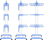 HOMIDEC Clothes Drying Rack, Large 4-Tier Foldable Drying Rack Clothing (67.7H x 19.7W x 30L Inches), Movable with 4 Castors. Multifunctional Stainless Steel Laundry Drying Rack, Blue