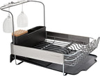 KitchenAid Full Size, Rust Resistant Expandable Dish Rack with Angled Self Draining Drainboard, 24-Inch, Black