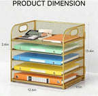 Lavatino Desk Paper Organizer Trays, Gold 5-Tier Mesh File Folder Sorter with Handles, Letter Holder Organizer for Office, Home, School Supplies Storage & Organization