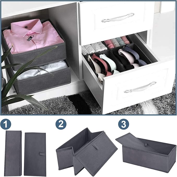 homyfort Dresser Drawer Organizer, Foldable Cloth Storage Box Closet Cube Basket Bins Containers Divider with Drawers for Underwear, Bras, Socks, Ties, Scarves, Set of 6, Grey