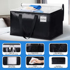 BlissTotes Moving Bags, Heavy Duty Moving Boxes with Zippers Top and Sturdy Handles, Storage Bags for Space Saving and Packing, Collapsible Moving Supplies, Storage Totes (125L, 6-Pack, Black)