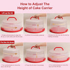 Bundt Cake Carrier, 13.5"Red Cake Carrier with Lid Handle Turntable and Cupcake Holder, Portable Cake Transport Container, Perfect Gifts for Transporting Cakes, Pies, Cupcakes, Nuts, Fruits