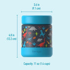Bentgo Kids Stainless Steel Food Jar - 11oz Leak-Proof Double Insulated Hot or Cold Food Container with Removable Silicone Bumper, Dishwasher Safe, Easy Open Lid, Ages 3+ (Dinosaur)