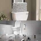 Sumnacon Toilet Paper Storage Basket Freestanding, Woven Toilet Paper Holder Stand with Handle, Decorative Narrow Bathroom Baskets Sturdy Plastic Organizer Bin for Tissue Rolls, Toiletries, Towels