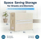 IBRAKIM Bedsheet Organizer Set of 4, Linen Storage Organizer for Closet and Under Bed, Foldable Bedding Organizer for Sheets, Blankets, Comforters, Closet Storage Bins, Beige
