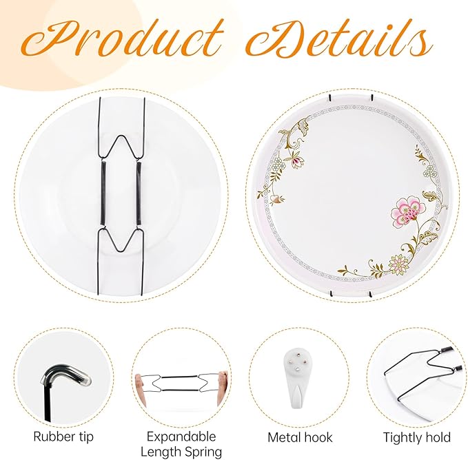 2 Pack Plate Hangers for The Wall, Suitable for 10-14 inch Art Plate, Stainless Steel Invisible Heavy Duty Wire Plate Holder with Wall Hooks, Plate Hangers for Displaying Plates, Platter, Dish, Black