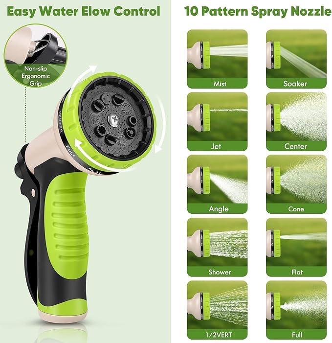 Garden Hose 150ft, Metal Stainless Steel Water Hose with 10 Function Nozzle Flexible, Lightweight, Kink-Free, Pet Proof, Puncture Proof Hose for Yard, Outdoor