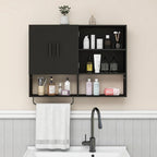Medicine Cabinet, Wooden Bathroom Wall Cabinet with 2 Doors, Adjustable Shelves & Towel Bar, Over Toilet Storage Cabinet Wall Mounted for Kitchen & Laundry, Black