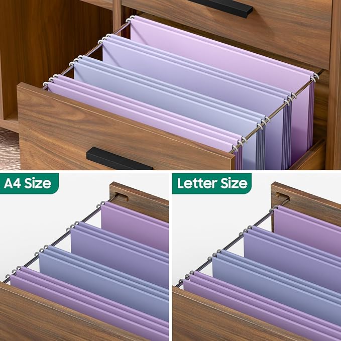 Lateral File Cabinet with Lock, Large Mobile Storage Filing Cabinet with 6 Drawers Fits Files Letter/A4 Size, Rolling Printer Stand with Open Storage Adjustable Shelf for Home Office, Brown