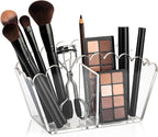 Clear Acrylic Pen Holder 2-Compartment Scalloped Desk Caddy for Office, Vanity or Bathroom – Makeup Brush & Pencil Organizer (2-Comp)