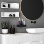 Z metnal Small Glass Bathroom Shelves, Matte Black Floating Shelf, Mini Wall Shelf Organizer, Wall Mounted (Clear Glass, 8 inch/20cm)