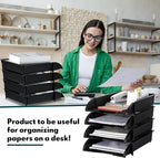 Fainne 8 Pcs Stackable Paper Trays Organizer for Desk 8 Layer Stackable Letter Trays Plastic File Organizer Tray and Stacking Supports for File Storage, 13 x 10 x 2.76'' (Black)