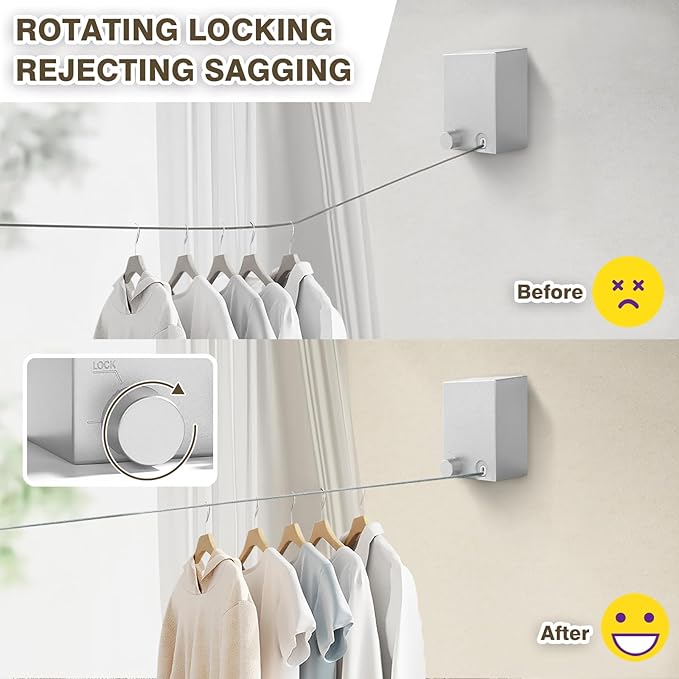 Retractable Clothesline, Retractable Clothesline Indoor, Laundry Line Retractable, Not Sagging, Suitable for Balconies, Courtyards, Laundry Rooms, RVs, Yachts, etc