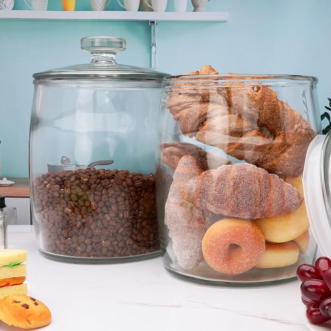 1 Gallon glass jars, Cookie Jar & Candy Jar with Lid, Large Food Storage Container,glass jar with lid for Buffet, Coffee & Flour, Laundry Room Storage & Pantry