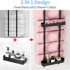 Bathroom Towel Storage, 36.4 Inch Towel Racks for Bathroom Wall Mounted with Shower Caddy with Metal Shelf, Black