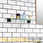 KOKOSIRI Bathroom Shelves Wall Mount Tempered Glass Floating Shelf 20-Inch Kitchen Hanging Rack Shower Storage, 2 Pack Black Stainless Steel B1107BK-L20-P2