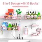 Shower Caddy Adhesive Shower Organizer 8-Pack, Rustproof Stainless Steel Bathroom Shelves, Large Capacity No-Drill Rack Storage Accessories with Soap Dish Toothbrush Holder Hooks