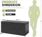 UDPATIO 220 Gallon Deck Box, Outdoor Storage Box Lockable Waterproof Indoor Outdoor Storage Container for Patio Cushions, Garden Tools, Package Delivery Boxes for outside