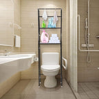Over The Toilet Storage Rack 3 Tier, Bathroom Organizer Shelf with Hooks 38.5 lbs Capacity, Freestanding Cabinet for Towels Toiletries Metal Shelf, Black