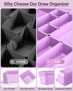 25 PCS Plastic Drawer Organizers Set, 4 Sizes Vanity Organizer, Makeup and Desk Drawer Organizer Trays, Organization and Storage for Makeup, Bathroom, Kitchen Utensils and Office (Purple)