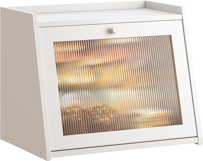 GHWIE Large Bread Box, Easy Access & Cleaning - Bamboo Bread Box for Kitchen Countertop with Acrylic Door (White, Large)