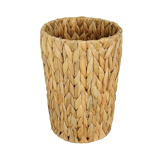 Small Wicker Trash Can, Small Bathroom Trash Can, Boho Waste Basket for Bedroom, Home, Office, Water Hyacinth Wicker Waste Basket for Bathroom, Compact Spaces (Round, 2 Gallon)