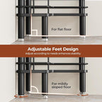 Orimade Rustproof 4 Tier Floor Standing Corner Shower Caddy Organizer with Toothbrush Holder, Large Spacing Floor Shower Shelf Rack Storage Stands with Hooks for Bathroom Kitchen, Black