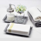 Vintage Farmhouse Decor Metal Vanity Tray (1 Pack),Countertop Guest Hand Towel Storage Organizer Tray Dispenser, Sturdy Holder for Perfume, Cosmetics, Jewelry, Makeup Bathroom Organizer (Silver)