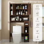 Shintenchi Over the Toilet Storage Cabinet, Bathroom Storage Cabient with Barn Doors, Bathroom Storage Shelf Organizer with Toilet Paper Holder, Adjustable Shelf and Anti-Tip Device, Walnut