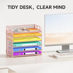 6 Tier Paper Organizer, Pink Letter Tray with Handle, Mesh Desk Organizer, Metal File Organizer, Office Desk Accessories for Home, Office, Classroom, School
