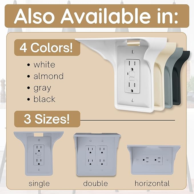 BeraTek Power Perch Wall Outlet Shelf | Declutter & Reclaim Counter Space | Bedroom & Bathroom Organizing Shelves | Alexa Echo Dot Holder, Router Shelf, Holds Electric Toothbrush | Gray, 1-Pack