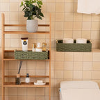 OIAHOMY Toilet Paper Baskets Handmade Paper Rope Decorative Wicker Storage Tank Shelf Cabinet Organizer for Bathroom Home, Set of 2, Green