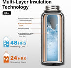 Insulated Water Bottle | Thickened Stainless Steel Vacuum Metal | Portable Sports Water Jug for Gym and Hiking with Straw, Carrier Bag, Handle Strap | BPA-Free 32 oz