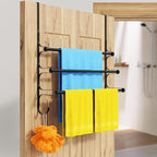 Over The Door Towel Rack, Extendable Triple Towel Storage Holder with Hooks, 24.02 Inches Towel Bar Hanger Towel Racks for Bathroom (Black)