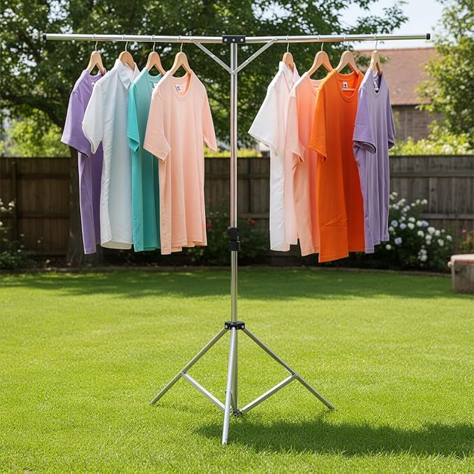 Foldable Portable Space Saving Clothes Drying Rack, Heavy Duty Stainless Steel Laundry Drying Racks, Adjustable High Capacity Garment Rack, with Windproof Hooks.