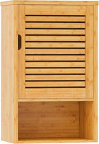 VIAGDO Bathroom Wall Cabinet, Wooden Medicine Cabinet with Single Door and Adjustable Inner Shelf, Bamboo Storage Cabinet Wall Mounted, Over The Toilet Hanging Cupboard, 15.7’’Lx7.8’’Wx23.6’’H