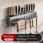 New Multi-Functional Kitchen Rack Home Wall-Mounted Knives Chopstick and Spoon Storage Rack Punch-Free cookware draining Rack