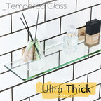 KOKOSIRI Tempered Glass Shelf 20-Inch Floating Wall Shelves Bathroom Rack Kitchen Shower Storage, 2 Pack Champagne Bronze Stainless Steel B1107CPG-L20-P2
