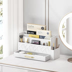 Wooden Desk Organizer,Desktop Organizer File Sorter for Office Supplies, Mail Organizer with Drawer,Desk Accessories & Workspace Organizers for Women （White）