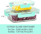 C CREST [10-Pack] Glass Food Storage Containers with Lids, Airtight, BPA Free, Meal Prep Containers for Kitchen, Home Use