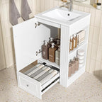 20 in Small Bathroom Vanity with Sink,Drawer,Doors and Side Storage & Toilet Paper Holder, Solid Wood & MDF Modern Single Bathroom Sink Cabinet with Drawers,Freestanding (White,20 in)