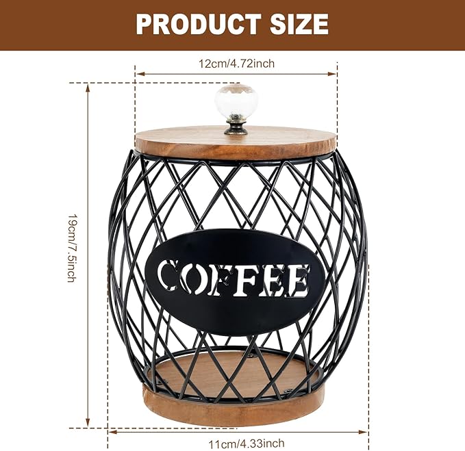 Coffee Pod Basket Holder Hollow Design Metal Coffee Pod Container with Dust Cover Holder Organizer Large Capacity Sturdy Coffee Pod Organizer (black)