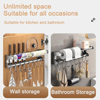 Hanging Wall Mount Knife Wall Mount,Kitchen Utensil Hanger,Space-Saving Kitchen Utensil Rack with Hooks,Kitchen Storage Shelf for Utensils Spatula Spoon, Easy to Clean (Silver, 50CM+10Hook)