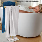 Standing Towel Rack Double-T Shape Tall Bath Towel Sheet Holder with Marble Design Base for Bathroom 2 Tier Towel Holder Stand Stainless Steel (Brushed Gold)