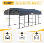 EROMMY 14'x30' RV Carport, Heavy Duty Car-Port with Reinforced Metal Frame, Weather-Resistant Galvanized Steel Roof Shelters, Outdoor Car-Shed for RV, 2 Vehicles, Truck, Boat and SUV, Gray