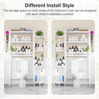 K1 Heavy Duty 7-Tier Over The Toilet Storage（With Basket and Paper Hook）Freestanding Above Toilet Shelf with Adjustable Feet，Space Saver Bathroom Shelves 9.3"D x 33.5"W x 63.8"H，Beige White