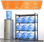 5 Gallon Water Dispenser Jug Holder with Top Shelf Heavy Duty Water Cooler Jug Rack and 4 Tier Water Storage Rack with 9 Slots for Gallon Jugs (Black)