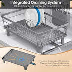 Dish Drying Rack for Kitchen Counter, Sink Dish Rack with Drainboard, Large Dish Drainer with Cups Holder, Home Countertop Plate Dryer Storage Rack with Cutlery Holder, Gray
